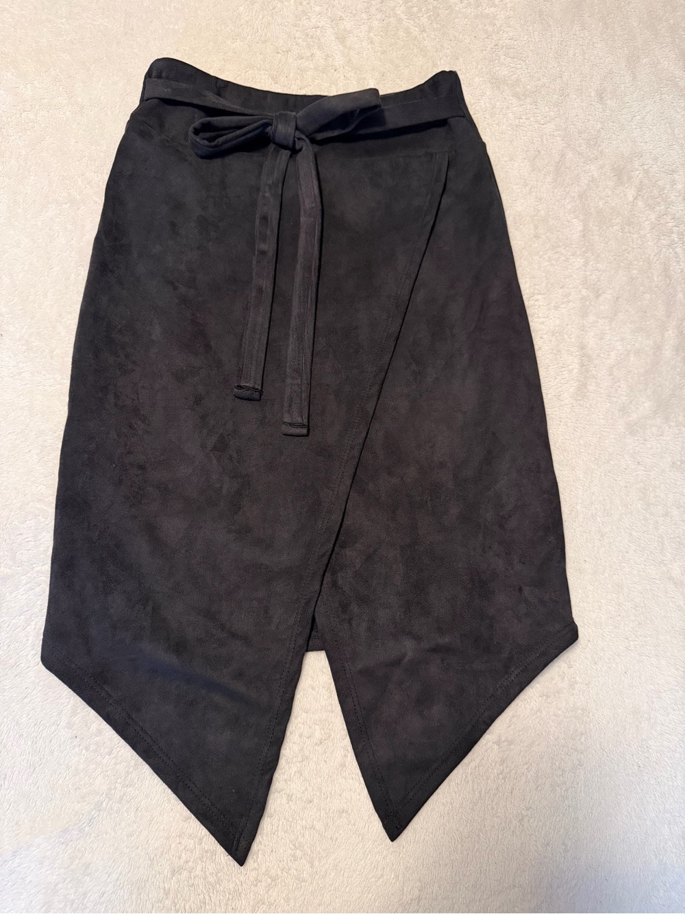 Asymmetrical Black Wrap Skirt with Tie Waist